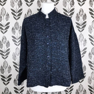 J.Jill Navy Marled Cropped Swing Sweater Jacket